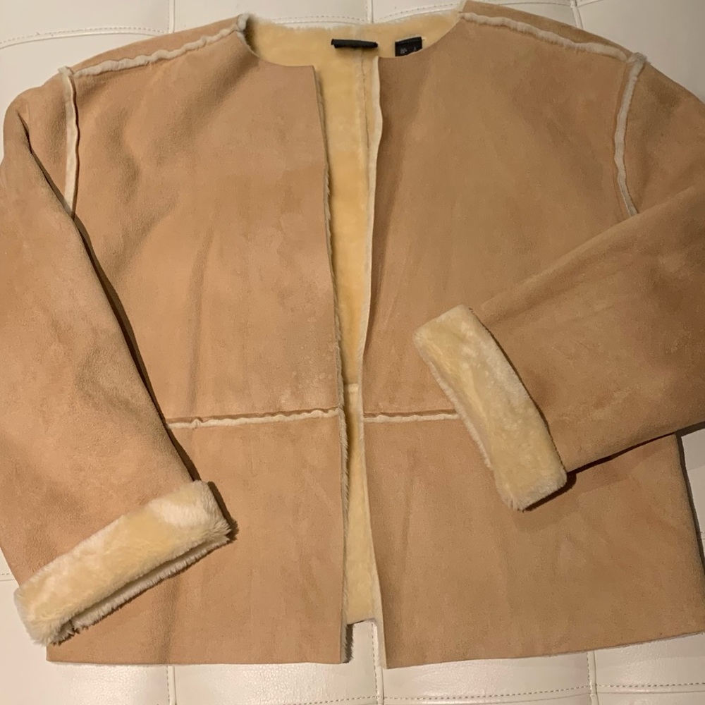 Suede, shearling lined jacket, size large